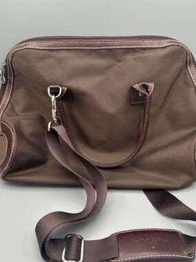 Lancel Paris Nylon Canvas Leather Weekender Travel Bag Luggage